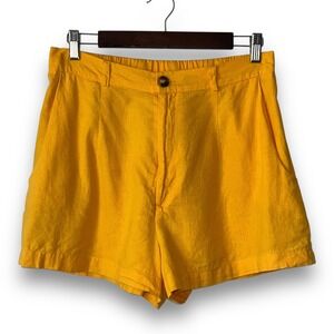 Show Me Your Mumu Womens‎ Yellow Linen Blend High Waist Stewart Shorts Coastal L